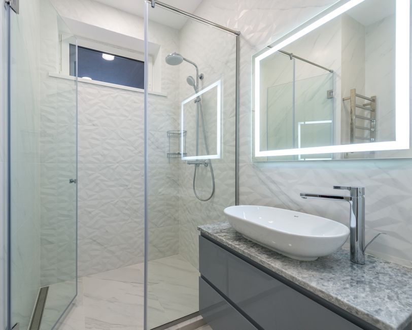 Sleek glass walk-in shower